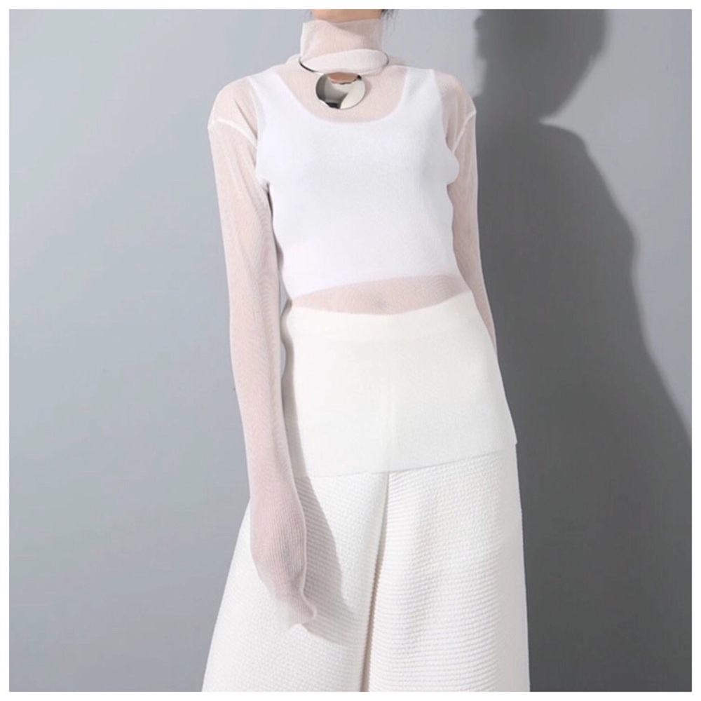 💜 ‼️LAST CALL PRICE FIRM Sheer Layering Pleated Stretch Mock Neck Top - Picture 8 of 8